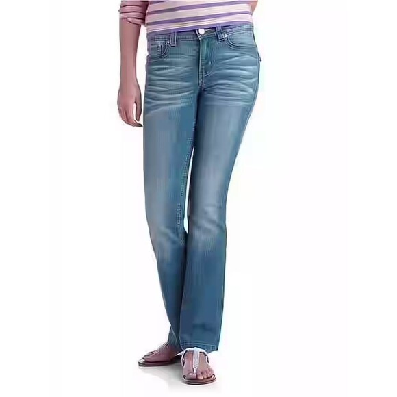 L.E.I. Junior's Sophia Hipster Factory Faded Flare Wide Leg Denim Jeans 11 - Picture 1 of 8